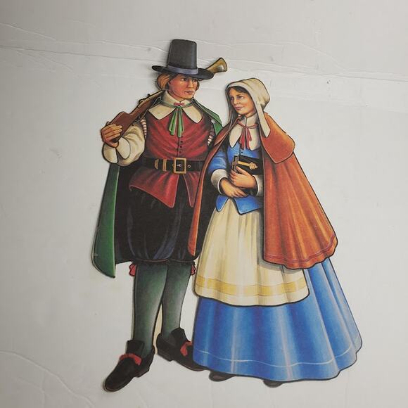 Biestle Paper Co. 1990 Thanksgiving Decorations Pilgrims Turnkey Native American - Picture 8 of 11